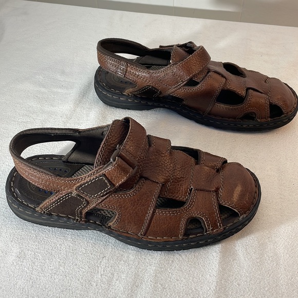 Mens Fisherman Sandals 8M Closed Toe Brown Leather Shoes - Picture 10 of 11